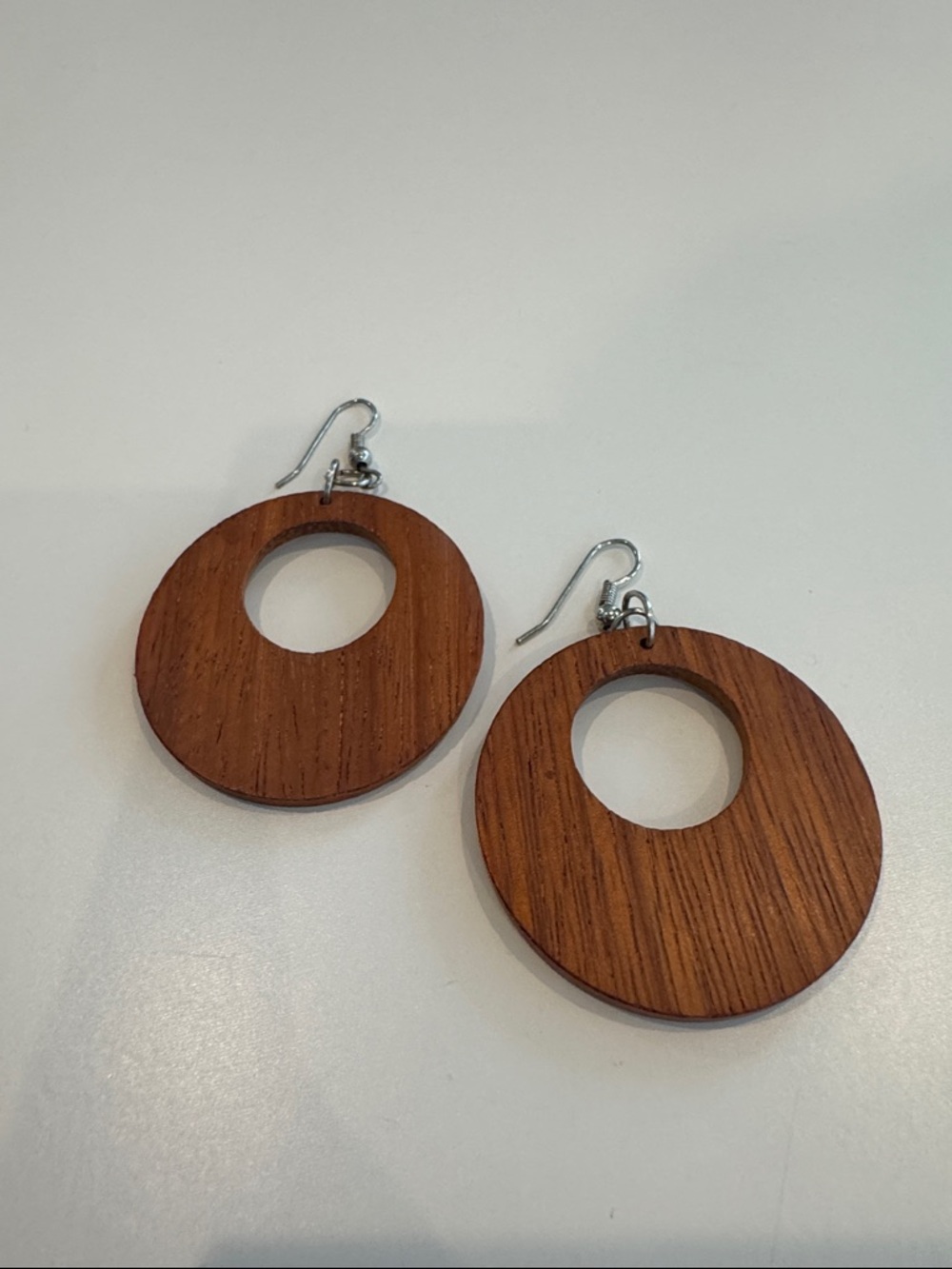 Wooden Hoop Drop Earrings - Brown